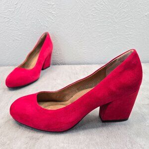 Sofft Comfort Pumps Size 9 Red Suede Retro Chunky Block Heel Career Dress Shoes